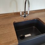 BS96 Sink Appliance Unit With Black Belfast Sink And Stained Oak Worktop