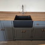 BS96 Sink Appliance Unit With Black Belfast Sink And Stained Oak Worktop