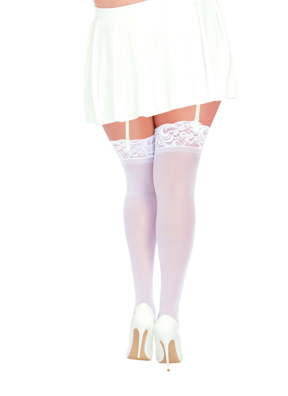 Dreamgirl - Dreamgirl Women's Plus Size Sheer Nylon Thigh High Stockings with Lace Top - DG0002X - Image 3