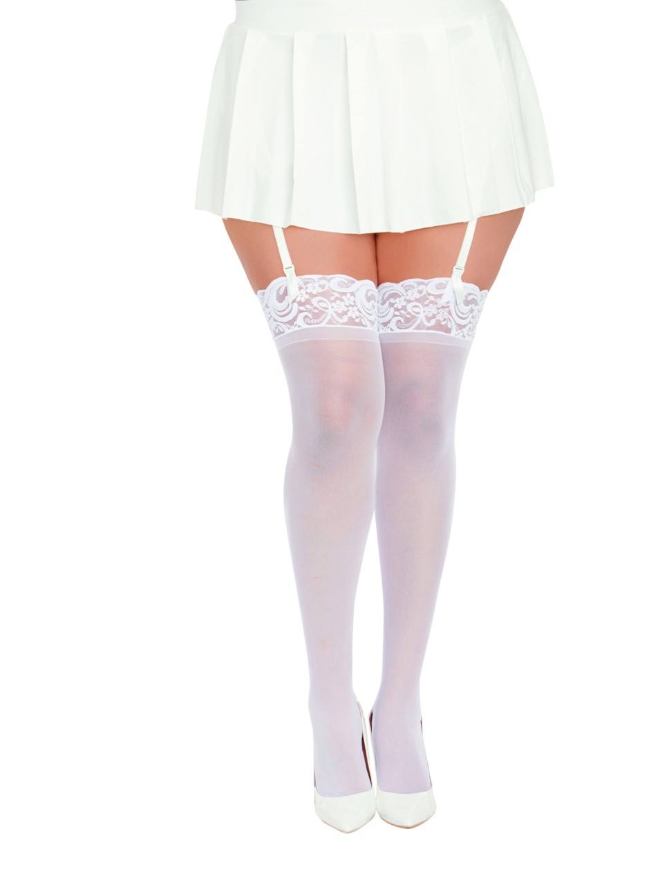 Dreamgirl - Dreamgirl Women's Plus Size Sheer Nylon Thigh High Stockings with Lace Top - DG0002X - Image 2