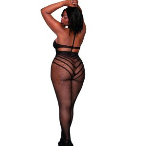 0402X_Black_Back__81534_zoom Dreamgirl - Dreamgirl Women's Plus Size Open Crotch Fishnet Bodystocking with Halter Neck & T-Back Strap - DG0402X