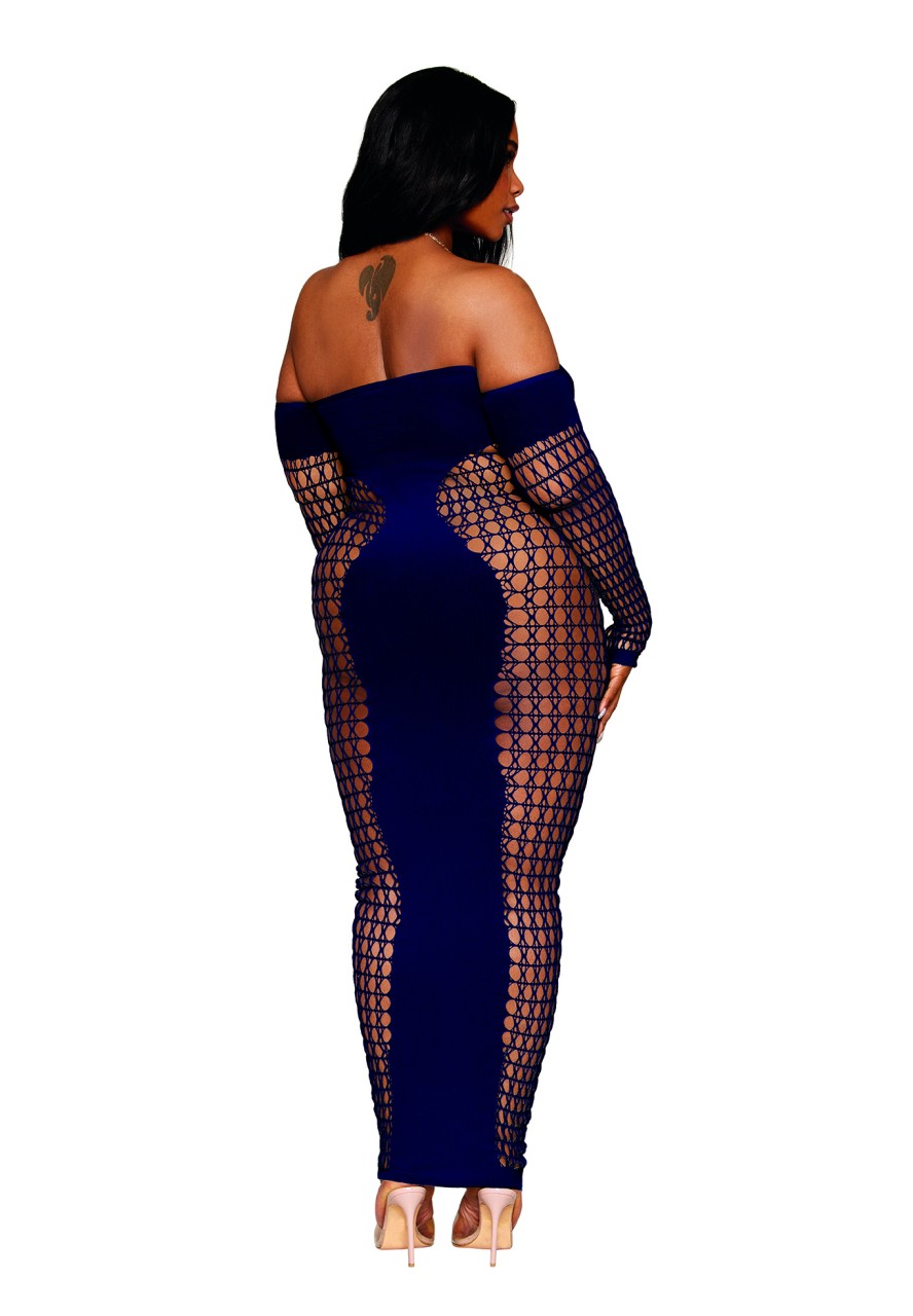Dreamgirl - Dreamgirl Plus Size Seamless Bodystocking Gown with Removable Gold Halter Chain - DG0486X