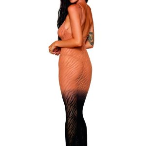 0488_Black-Copper_Back__42865_zoom Dreamgirl - Dreamgirl Seamless Zebra Knit Design Bodystocking Gown with Two-Tone Ombre Color - DG0488