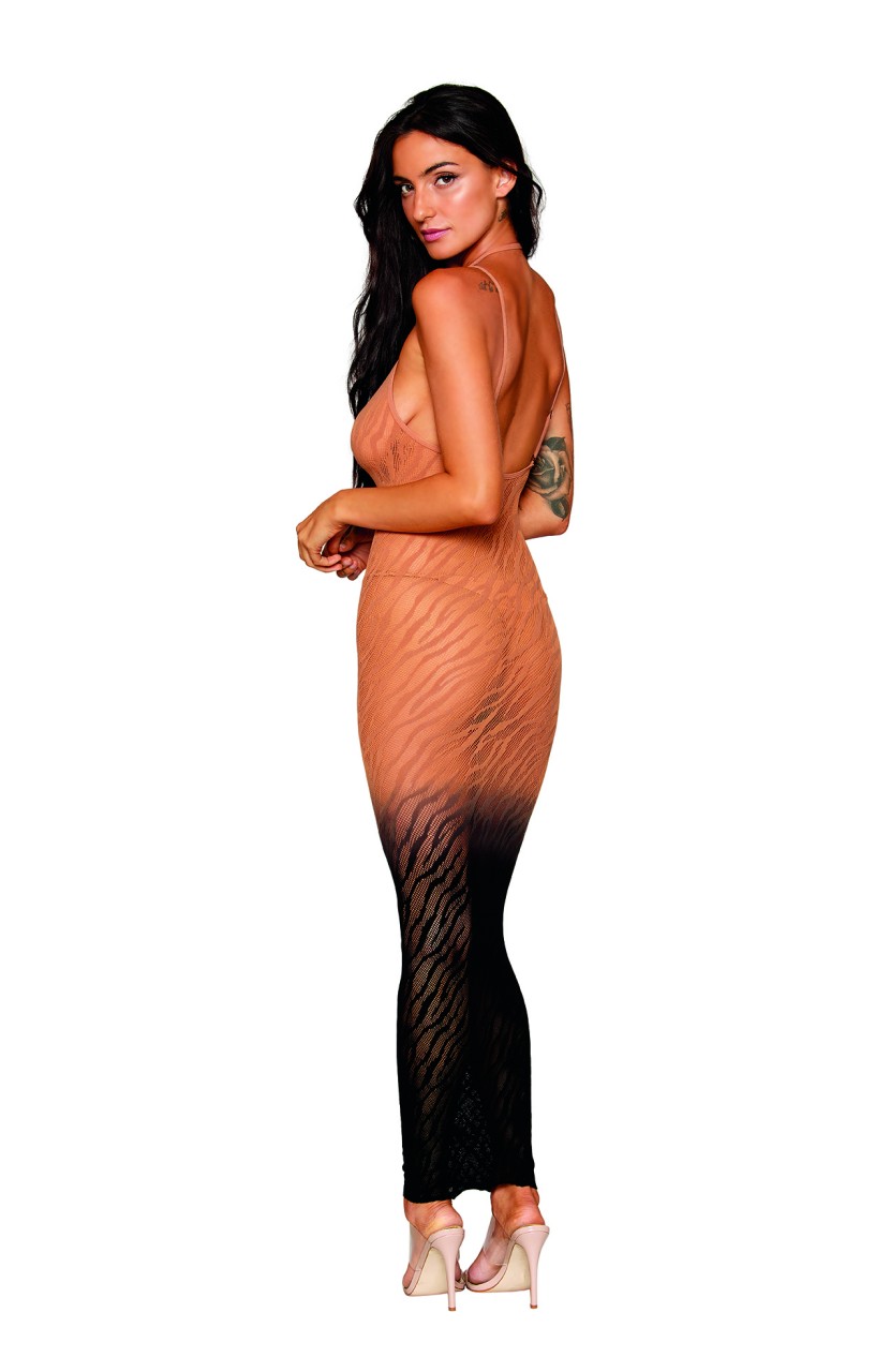 Dreamgirl - Dreamgirl Seamless Zebra Knit Design Bodystocking Gown with Two-Tone Ombre Color - DG0488