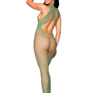 0489_Sage_Back__21624_zoom Dreamgirl - Dreamgirl Seamless Geometric Fence Net Design Bodystocking Gown - DG0489