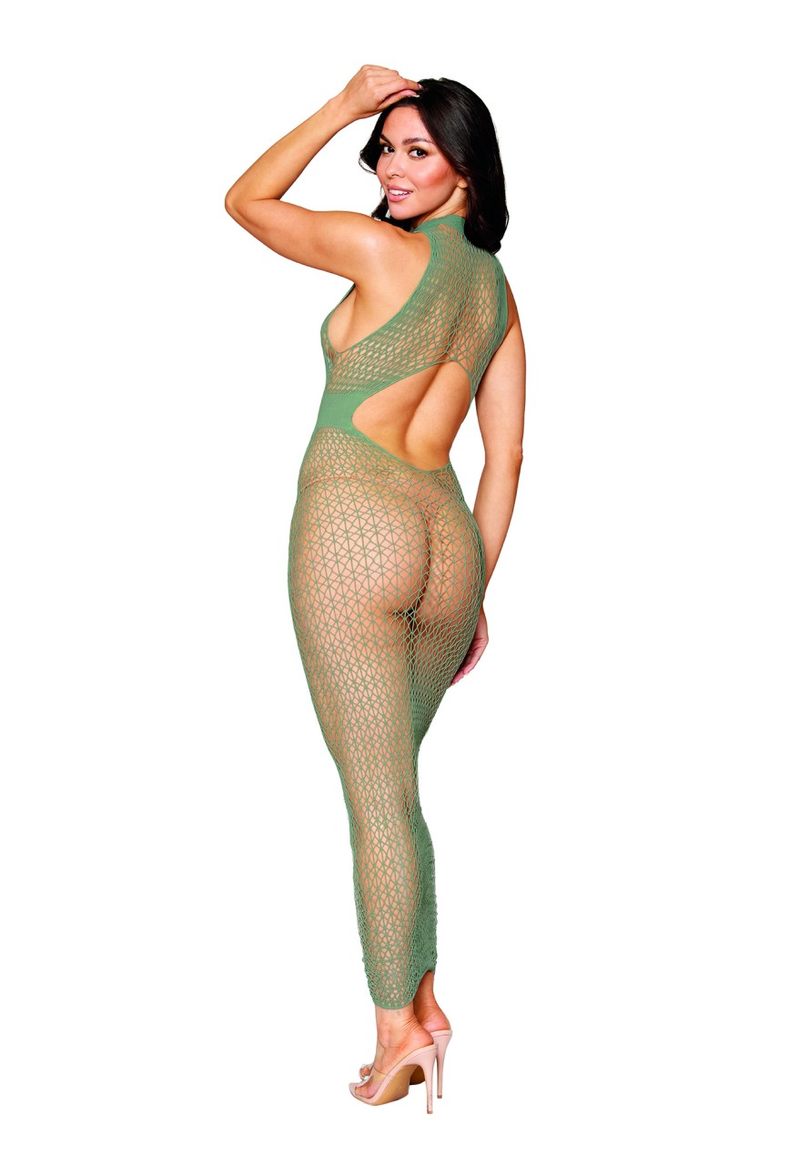 Dreamgirl - Dreamgirl Seamless Geometric Fence Net Design Bodystocking Gown - DG0489
