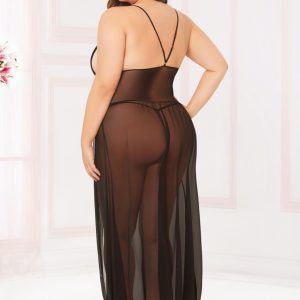 10904X_BLACK_B__88018_zoom Mesh Floor-Length Gown With Adjustable Straps - STM10904X