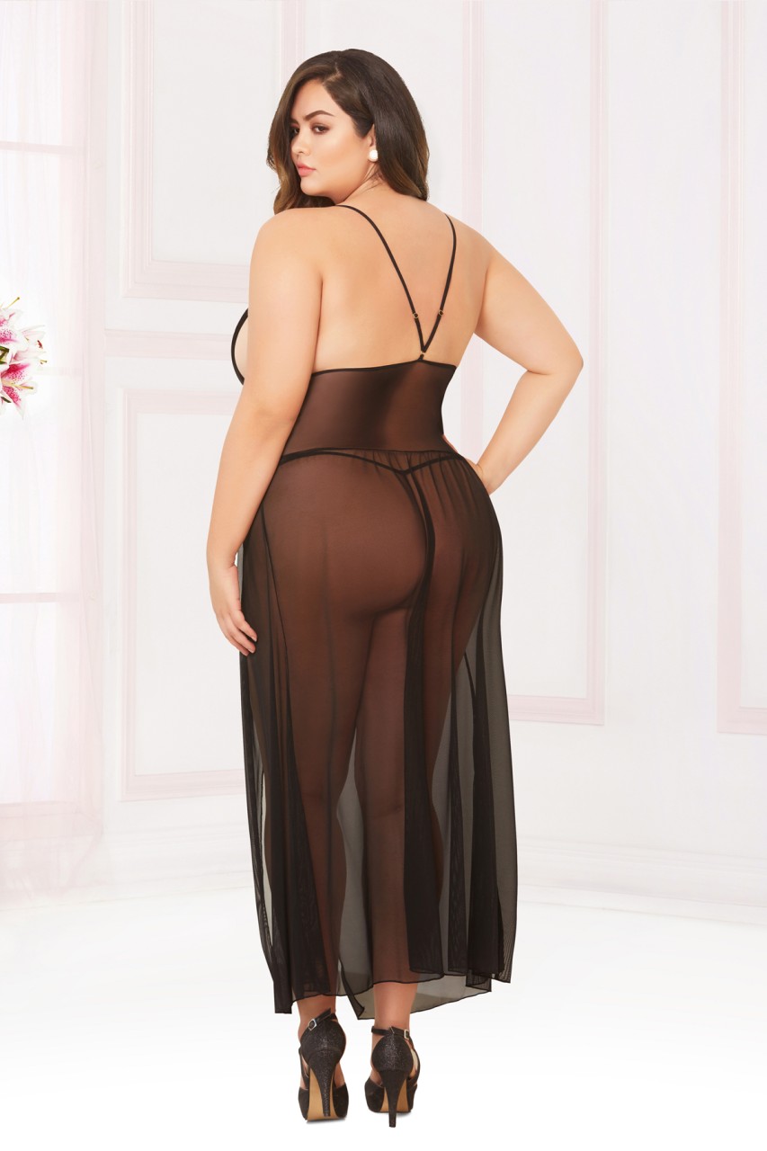 Mesh Floor-Length Gown With Adjustable Straps - STM10904X