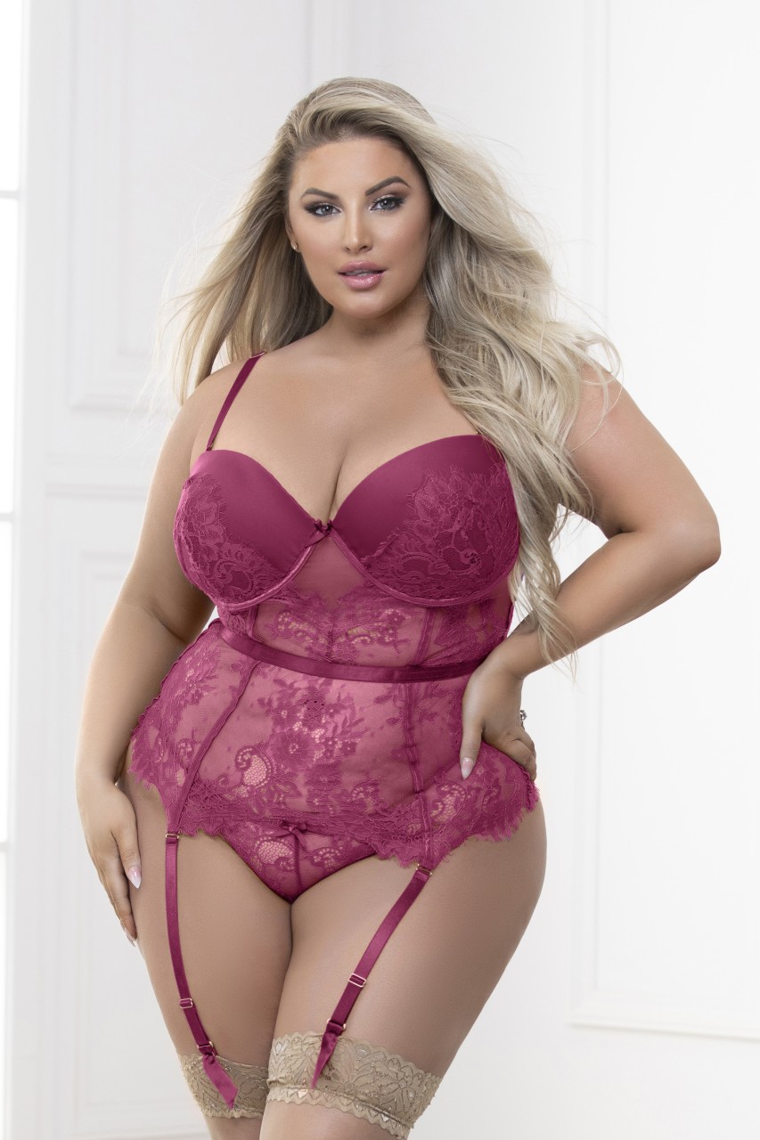 Two Piece Eyelash Lace Bustier And Panty Set - STM11318X - Image 4