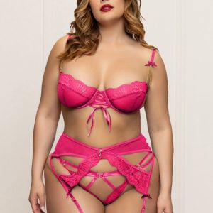 11710X_PINK_F__39683_zoom Seven til Midnight - Three piece bra set. Lace and mesh bra with underwire - STM11710X