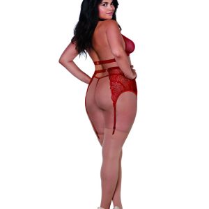 11776X_Garnet_Back__13039_zoom Dreamgirl - Dreamgirl Women's Plus Size Fishnet and Lace Four-Piece Set - DG11776X