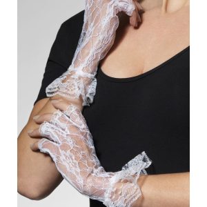 25042__04978_zoom Fingerless Lace Gloves, White - FV25042