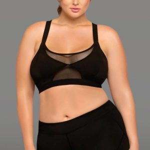 30130X_BLACK_F__38198_zoom Microfiber Sports Bra With Netting Inserts, Bondage Back, Removable Padding, And Stow And Go Back Pocket - STM30130X
