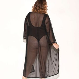 37534X-BLAC-B__26610_zoom 3/4 Sleeve Mesh Robe - GL37534X