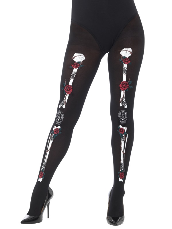 Opaque Day of the Dead Tights, Black - FV43101