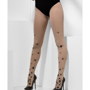 45878__89499_zoom Opaque Tights with Spiders, Nude & Black - FV45878