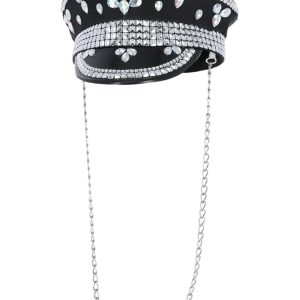 53020__08820_zoom Fever Deluxe Sequin Studded Captains Hat, Black - FV53020