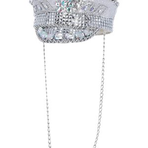 53022__95079_zoom Fever Deluxe Sequin Studded Captains Hat, Silver - FV53022