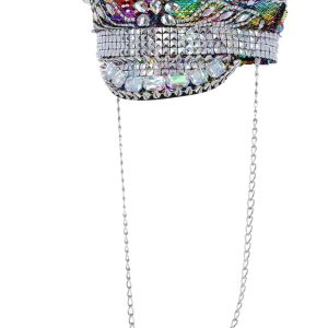 53024__59760_zoom Fever Deluxe Sequin Studded Captains Hat, Rainbow - FV53024