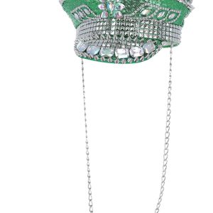 53025__47224_zoom Fever Deluxe Sequin Studded Captains Hat, Green - FV53025