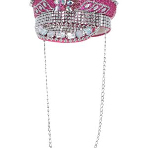 53026__39524_zoom Fever Deluxe Sequin Studded Captains Hat, Hot Pink - FV53026