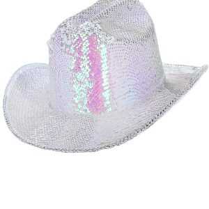 53030__77188_zoom Fever Deluxe Sequin Cowboy Hat, Iridescent White - FV53030