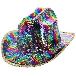 53033__56543_zoom Fever Deluxe Sequin Cowboy Hat, Rainbow - FV53033
