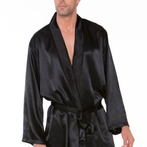 8800-8801-BLAC-F__44084_zoom Mens' Satin Robe W/ Matching Sash - IC8800