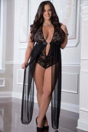 D2098PQBlack_68__44845_zoom 1Pc Zipper Crotch Teddy Gown - GWD2098PQ