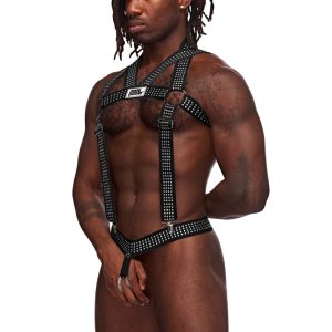 PAK892BK_AKT__66315_zoom Elastic Studded Harness with Ring - MPPAK892