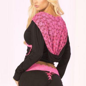 PL24009-BLK_02__55897_zoom Lace Hooded Rayon Short Jacket - PL24009