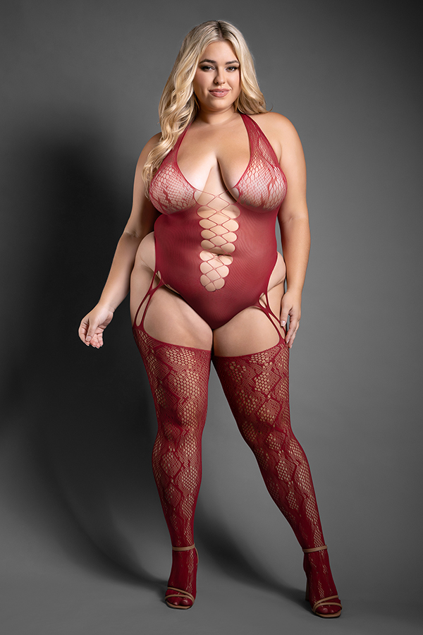 Fantasy Lingerie - PRETTY POISON crotchless snakeskin knit teddy bodystocking - FL-SF999 - Image 4