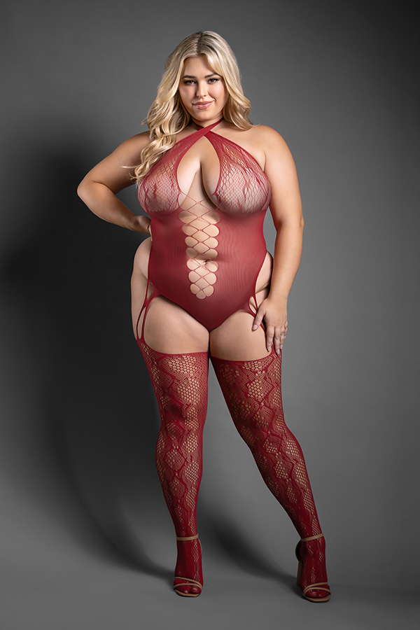 Fantasy Lingerie - PRETTY POISON crotchless snakeskin knit teddy bodystocking - FL-SF999 - Image 3