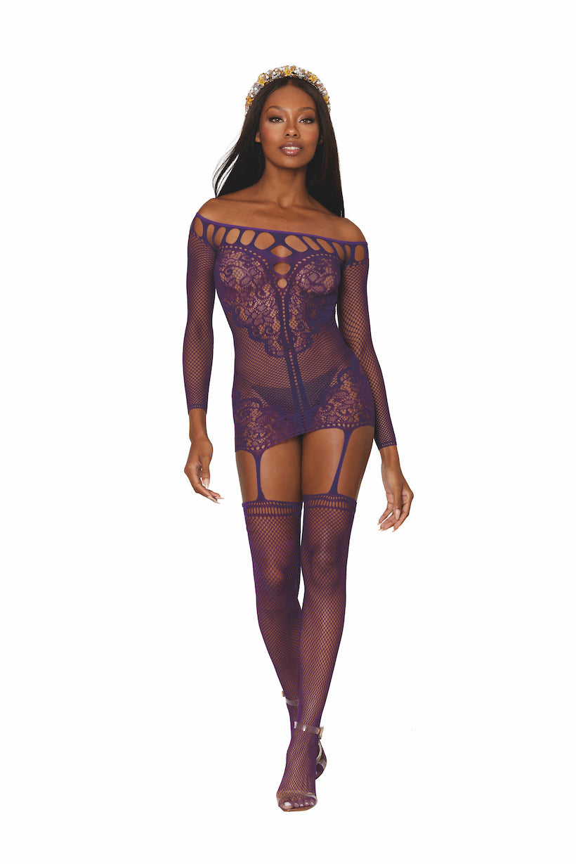 Dreamgirl - Dreamgirl Women's Fishnet and decorative scalloped lace garter dress - DG0446 - Image 2